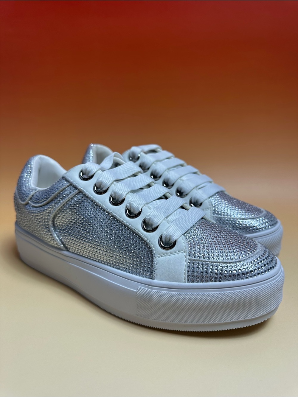 Cape Robbin Silver Crystal Platform Sneakers